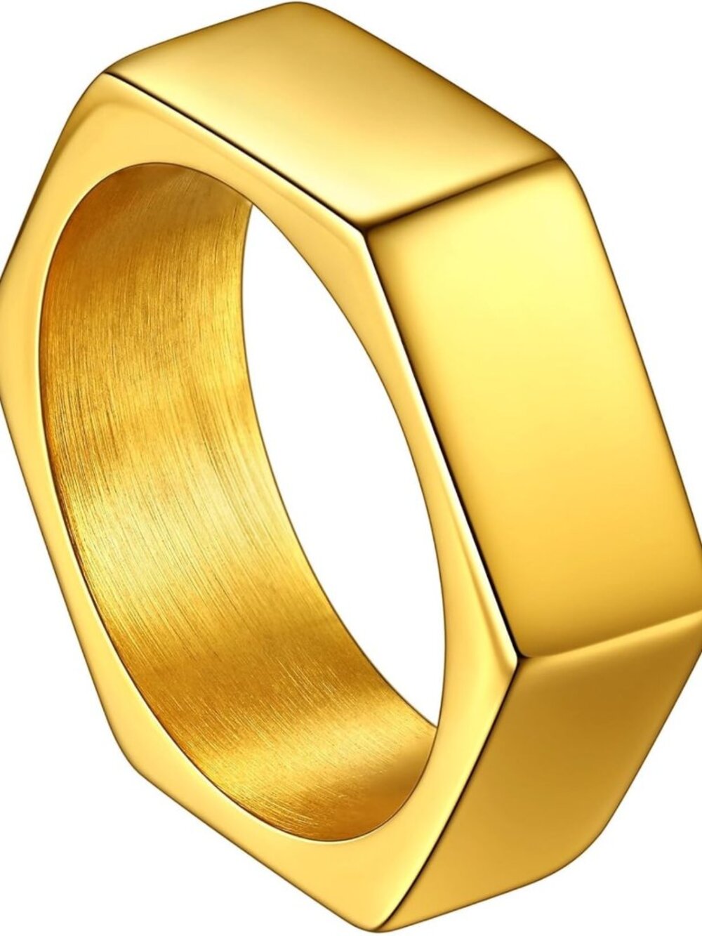 Unisex Stainless Steel Hexagon Signet Ring - Stylish & Durable Fashion Accessory